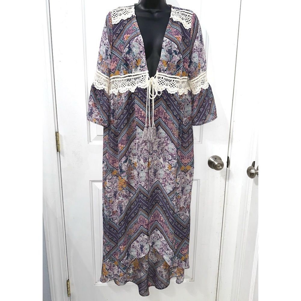 Mason & Belle Sheer Floral Long Cardigan Shawl - Picture 3 of 8